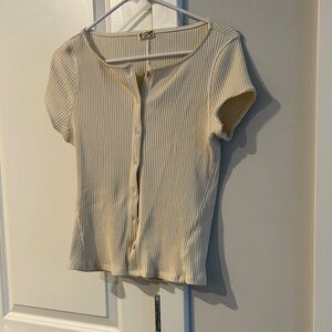 Free People Cream Ribbed Button-Down Shirt